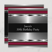 Invitation Black Red Silver Mans 30e fête d'anniversaire (Devant / Derrière)