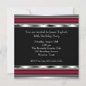 Invitation Black Red Silver Mans 30e fête d'anniversaire (Dos)
