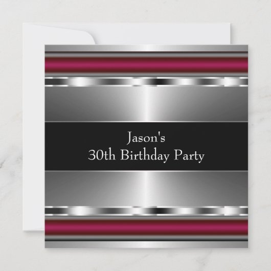 Invitation Black Red Silver Mans 30e fête d'anniversaire (Devant)
