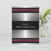 Invitation Black Red Silver Mans 40e fête d'anniversaire (Debout devant)