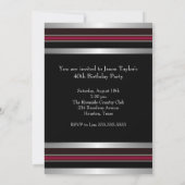 Invitation Black Red Silver Mans 40e fête d'anniversaire (Dos)