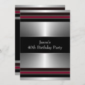 Invitation Black Red Silver Mans 40e fête d'anniversaire (Devant / Derrière)