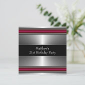 Invitation Black Red Silver Mens fête d'anniversaire (Debout devant)
