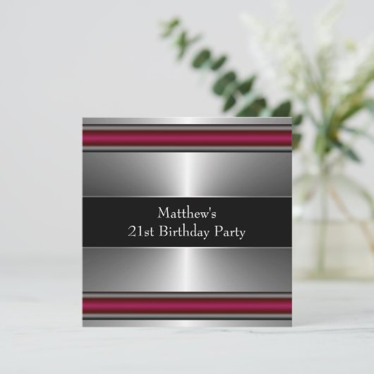 Invitation Black Red Silver Mens fête d'anniversaire (Debout devant)