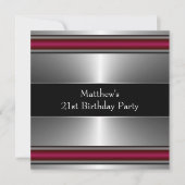 Invitation Black Red Silver Mens fête d'anniversaire (Devant)