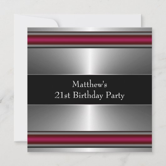 Invitation Black Red Silver Mens fête d'anniversaire (Devant)