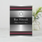 Invitation Black Red Silver Star de David Bar Mitzvah (Debout devant)