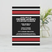 Invitation Black Red Sports Jersey fête d'anniversaire (Debout devant)