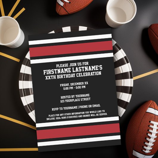 Invitation Black Red Sports Jersey fête d'anniversaire