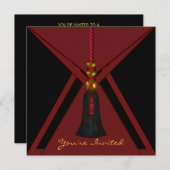Invitation Black Red Tassel fête d'anniversaire (Devant / Derrière)