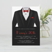 Invitation Black Red Tuxedo Mens 70th Birthday Party (Debout devant)