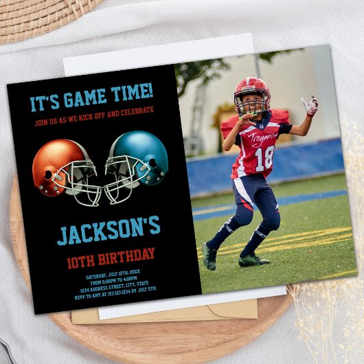 Invitation Black Red vs Blue Photo Football Anniversaire