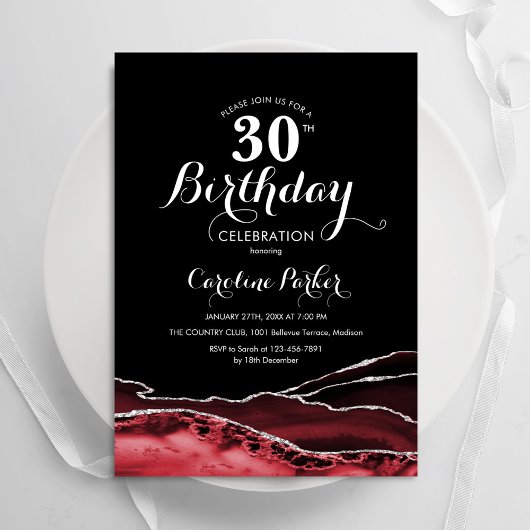 Invitation Black Red White Agate 30e anniversaire