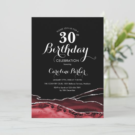 Invitation Black Red White Agate 30e anniversaire (Debout devant)