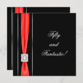 Invitation Black Red Womans Classy 50e anniversaire fête (Devant / Derrière)