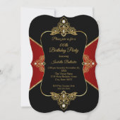 Invitation Black Red Women Anniversaire Party Gold Diamond (Devant)