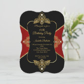 Invitation Black Red Women Anniversaire Party Gold Diamond (Debout devant)