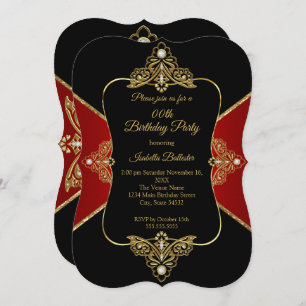 Invitation Black Red Women Anniversaire Party Gold Diamond