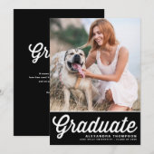 Invitation Black Retro Bold Typographie Photo Graduation (Devant / Derrière)