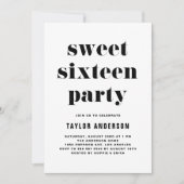 Invitation Black Retro Bold Typographie Sweet 16 Anniversaire (Devant)
