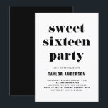 Invitation Black Retro Bold Typographie Sweet 16 Anniversaire<br><div class="desc">Invités Invitations à votre événement avec cette invitation personnalisable d'anniversaire sweet sixteen. Il présente une typographie rétro audacieuse et simple. Personnalisez en ajoutant vos détails. Cette invitation à 16 fêtes,  sucrée et noire,  est parfaite pour tous les thèmes de l'événement.</div>