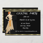 Invitation Black Retro Cocktail Party (Devant / Derrière)