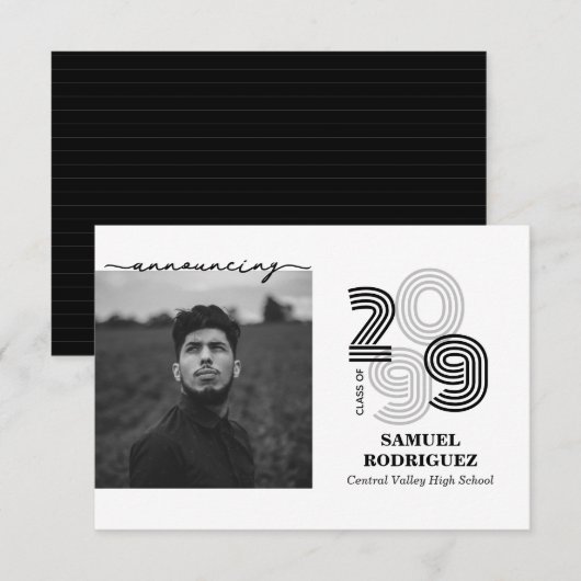 Invitation Black Retro grand nombre Classe de photos (Devant / Derrière)