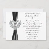 Invitation Black Ribbon Silver Swans (Devant)