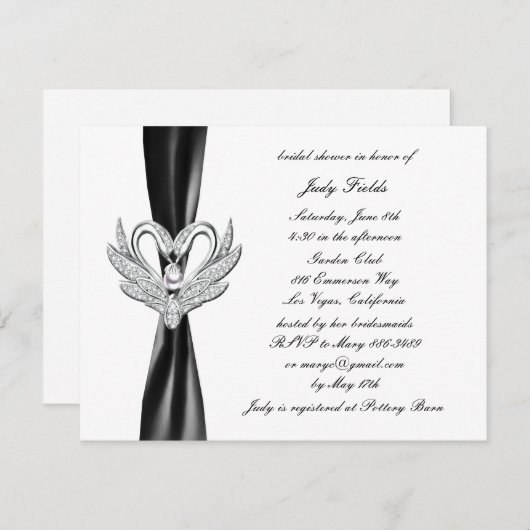 Invitation Black Ribbon Silver Swans Bridal Show (Devant / Derrière)