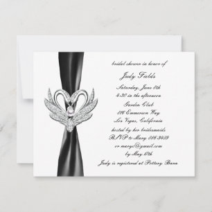 Invitation Black Ribbon Silver Swans Bridal Show