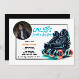 Invitation Black Rollerblades Blue Glow Wheels Anniversaire