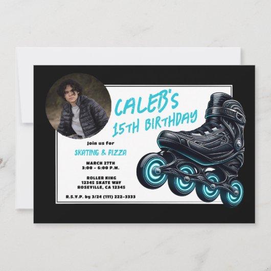 Invitation Black Rollerblades Blue Glow Wheels Anniversaire (Devant)
