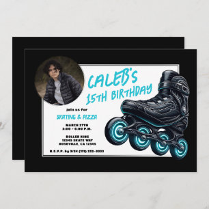Invitation Black Rollerblades Blue Glow Wheels Anniversaire