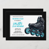 Invitation Black Rollerblades Blue Glow Wheels Anniversaire (Devant / Derrière)