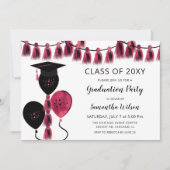 Invitation Black Rose Ballons Grad Casquette fête de graduati (Devant)