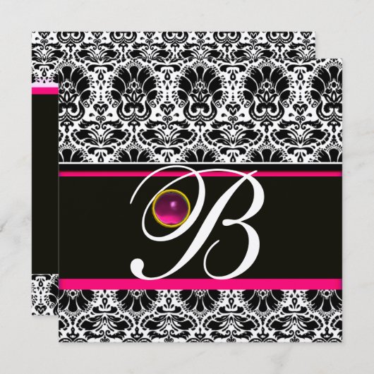 Invitation BLACK ROSE BLANC DOMMASK MONOGRAM Améthyste Argent (Devant / Derrière)