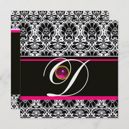 Invitation BLACK ROSE BLANC DOMMASK MONOGRAM Améthyste Ice (Devant / Derrière)