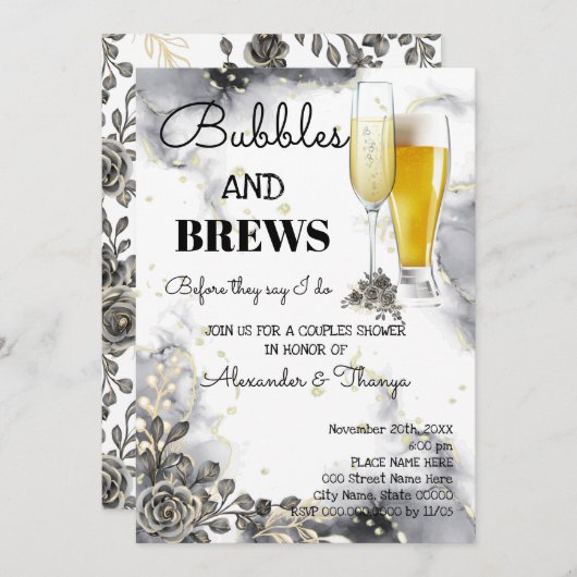 Invitation Black Rose Bubble & Brews Couples Douche (Devant / Derrière)