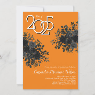 Invitation Black Rose Dark Gothic Graduation Party Orange