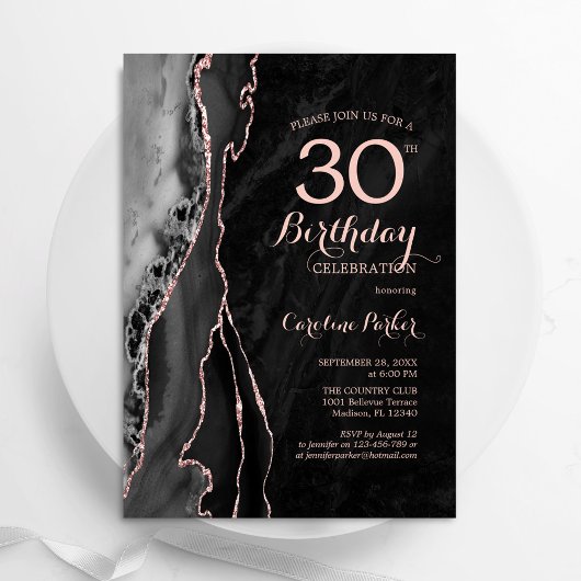Invitation Black Rose Gold Agate 30e anniversaire
