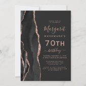 Invitation Black Rose Gold Agate Dark 70th Birthday Party (Devant)