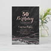 Invitation Black Rose Gold Agate Marbre 50e anniversaire (Debout devant)