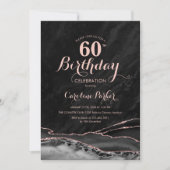 Invitation Black Rose Gold Agate Marbre 60e anniversaire (Devant)