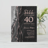 Invitation Black Rose Gold Agate Surprise 40e anniversaire (Debout devant)