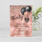 Invitation Black Rose Gold Bloon Bow Parties scintillant 30e  (Debout devant)