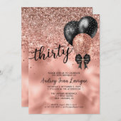 Invitation Black Rose Gold Bloon Bow Parties scintillant 30e  (Devant / Derrière)