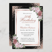 Invitation Black Rose Gold Blush rose Floral 50e anniversaire (Devant / Derrière)