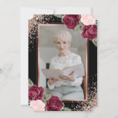 Invitation Black Rose Gold Floral Photo Célébration de la vie (Dos)