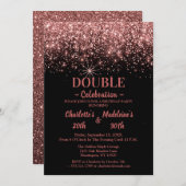 Invitation Black Rose Gold Glitter Trendy Joint Birthday (Devant / Derrière)