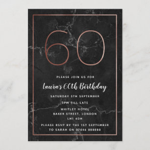 Invitation Black & Rose Gold Marbled 60e anniversaire Invitat